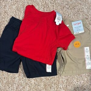 Cat & Jack Red Tee with Navy and Tan Shorts Set